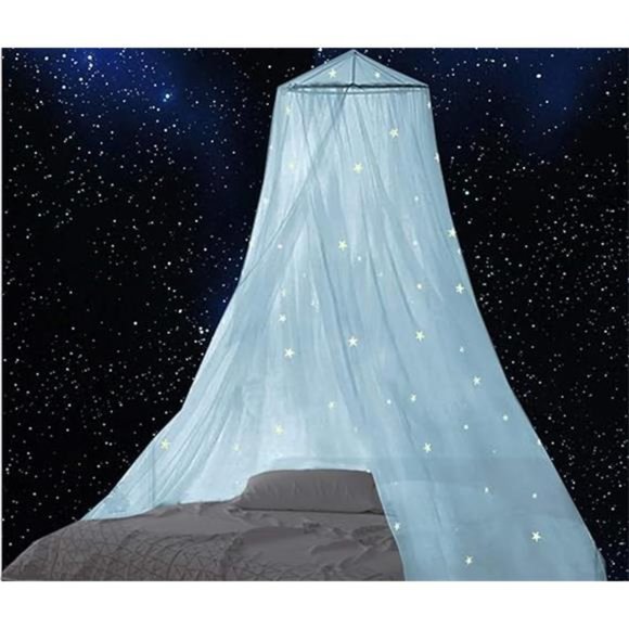Bed Canopy Mosquito Net with Fluorescent Stars Glow in Dark for Baby, Kids - Picture 8 of 8